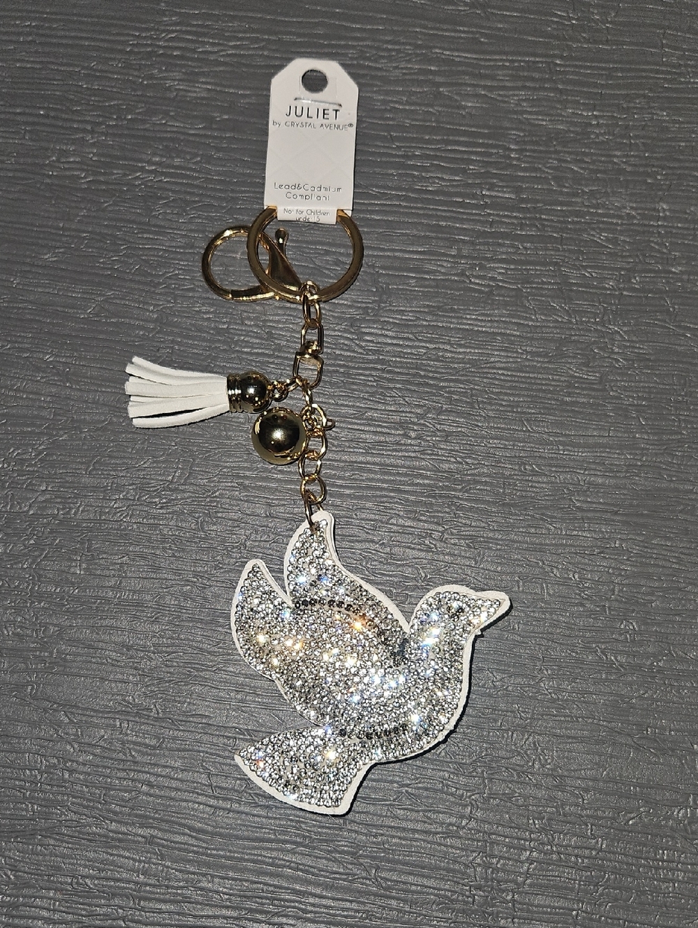 Juliet Crystal Dove Keychain - White & Gold